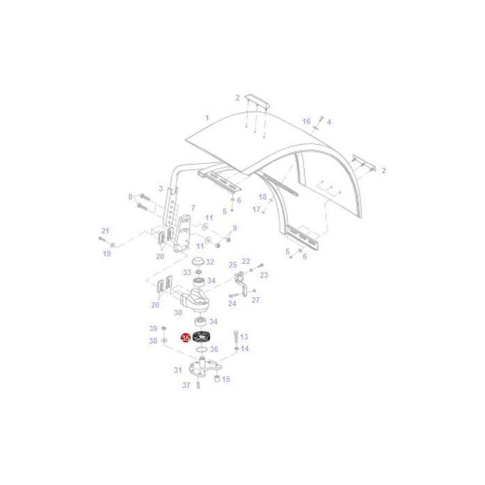 Diagram of a mechanical assembly with numbered parts, featuring a curved top section, various connecting components, and bolts. Each part is labeled with a number corresponding to a list. This setup is similar to those found in Massey Ferguson Models. Notably included in the assembly is the AGCO Spring (Product Number: F718701030050) from AGCO.
