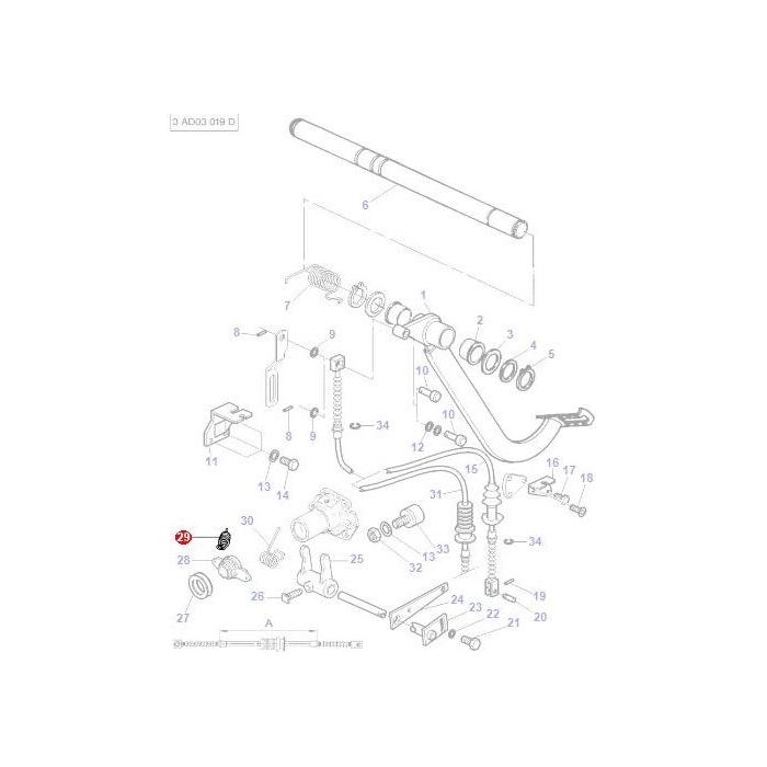 Diagram of a mechanical assembly with various numbered tractor parts and components displayed in an exploded view layout, specifically illustrating the Massey Ferguson - Spring Release Bearing - 3700450M1 from AGCO.