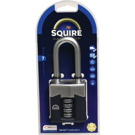 Squire 55/2.5 COMBI Warrior Combination Padlock, Body width: 55mm (Security rating: 7)
 - S.129878 - Farming Parts