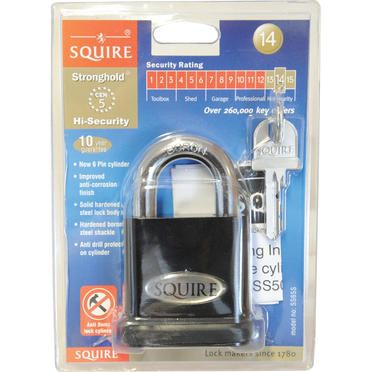 Squire Stronghold Padlock - Hardened Steel, Body width: 65mm (Security rating: 10)
- S.114324 - Farming Parts