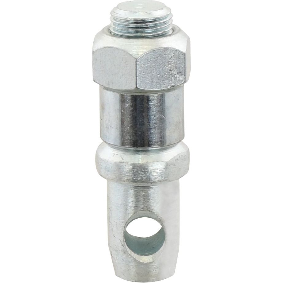 The Sparex Stabiliser Pin 22x83mm, featuring a threaded top with a size of 3/4'' UNF and hexagonal midsection, along with a hollow cylindrical bottom with a hole, is suitable for Massey Ferguson applications. Sparex Part No. S.1719.