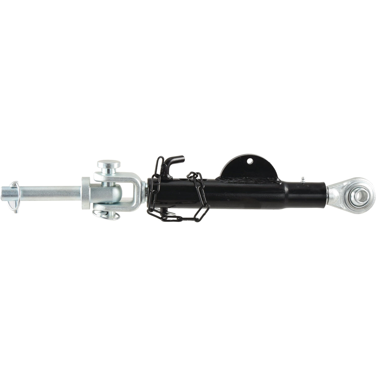 Image of a black and silver hydraulic cylinder, specifically the Stabiliser - S.150418 by Sparex, featuring a mounting bracket and pivot points at both ends. This product is suitable for models such as the Ford / New Holland 8160 or Fiat F115.