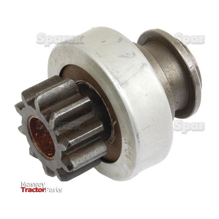 Image of a Starter Drive Assembly - S.66824 with a gear and metal housing. Text includes "Sparex" and "Massey Tractor Parts," featuring the M127 starter and details on the number of teeth.