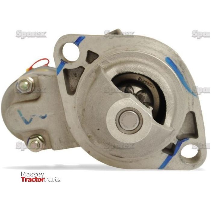 A 12V, 0.8Kw Lucas TVS starter motor part with bolts and a circular component, shown against a white background with "Sparex" and "Massey Tractor Parts" logos in the background. Ideal for Massey Ferguson TE20 models, this Sparex S.44096 could be a key automotive or tractor component.