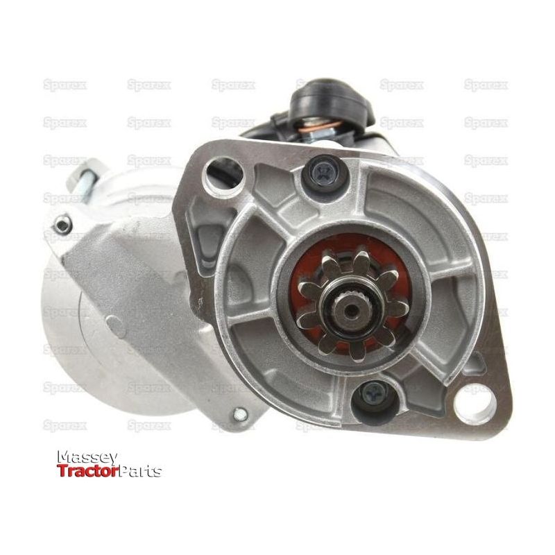 Close-up of a 12V, 1.4Kw gear-reduced starter motor (Sparex Part No. S.70501) for a Massey Ferguson tractor, showcasing the gears and mounting points, with the "Sparex" logo on the bottom left.