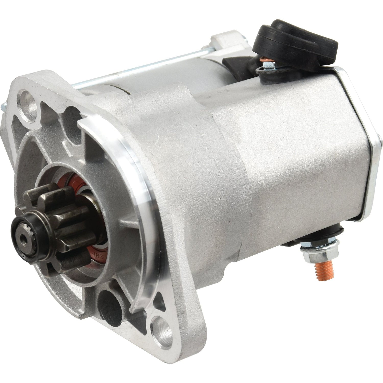 Close-up image of a Starter Motor - 12V, 1.4Kw, Gear Reduced (Sparex), featuring visible gears and a mounting bracket, suitable for Kubota applications.