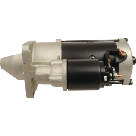 The Sparex Starter Motor - 12V, 3Kw, Gear Reduced (Sparex Part No. S.68270) features a metallic, cylindrical body and an attached smaller cylinder specifically designed to start internal combustion engines and is compatible with Ford New Holland models.