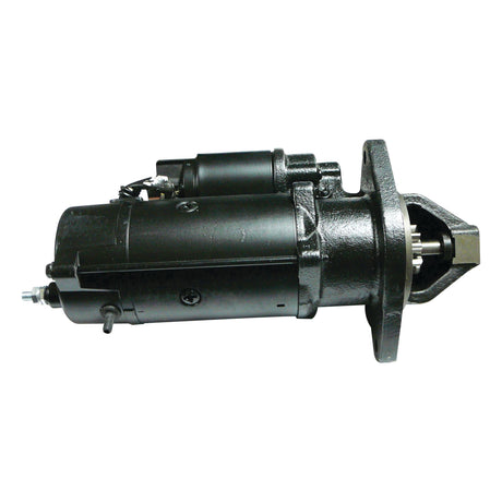 A Sparex Starter Motor - 12V, 4.2Kw, Gear Reducted (Sparex Part No. S.67703), featuring a black metal housing, gear mechanism, and mounting flange, typically used in Ford/New Holland automotive engines.