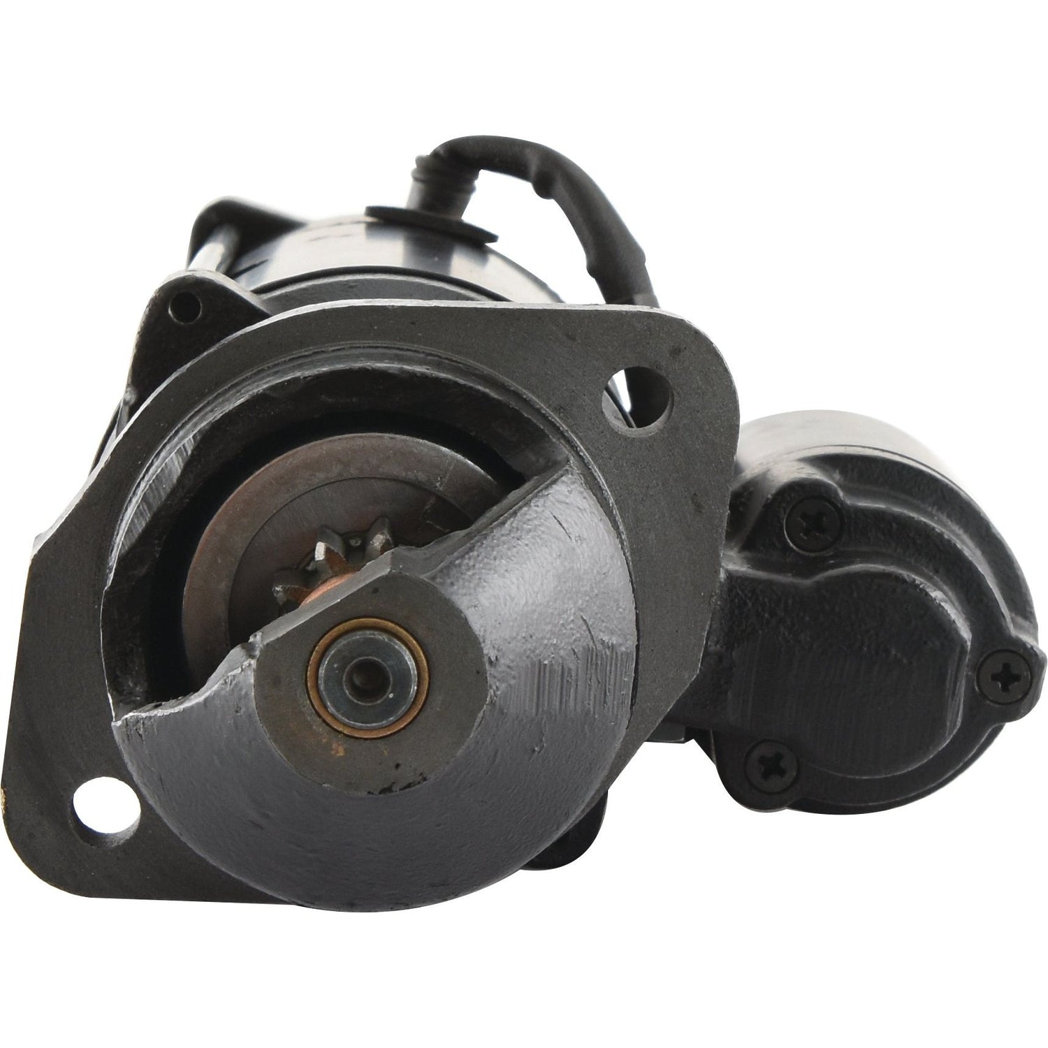 Close-up of the Sparex 12V, 4.2Kw starter motor gear and housing (Sparex Part No. S.150762), featuring visible wiring and mounting points, ideal for John Deere machinery.