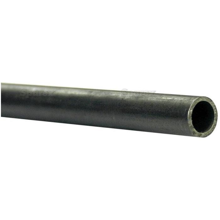 A close-up view of a Sparex Steel Hydraulic Pipe (18L), measuring 18mm x 2mm with a smooth black surface and open end, often used in construction or plumbing. (Sparex Part No.S.34005)
