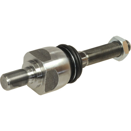 The Steering Joint, S.7844 by Sparex, is a 210mm metallic automotive tie rod end compatible with Case IH and Deutz-Fahr models, featuring threaded sections on both ends and a ball joint in the center.