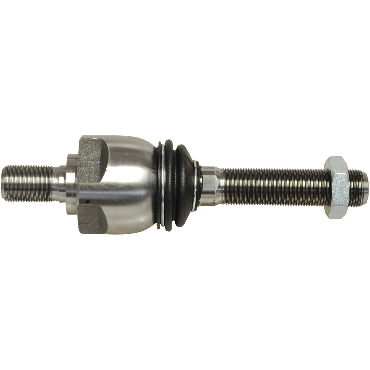 Steering Joint S.7844 from Sparex, measuring 210mm in length, featuring a metal ball joint with threaded rods on both ends and a rubber ring in the center—ideal for Case IH or Deutz-Fahr machinery.