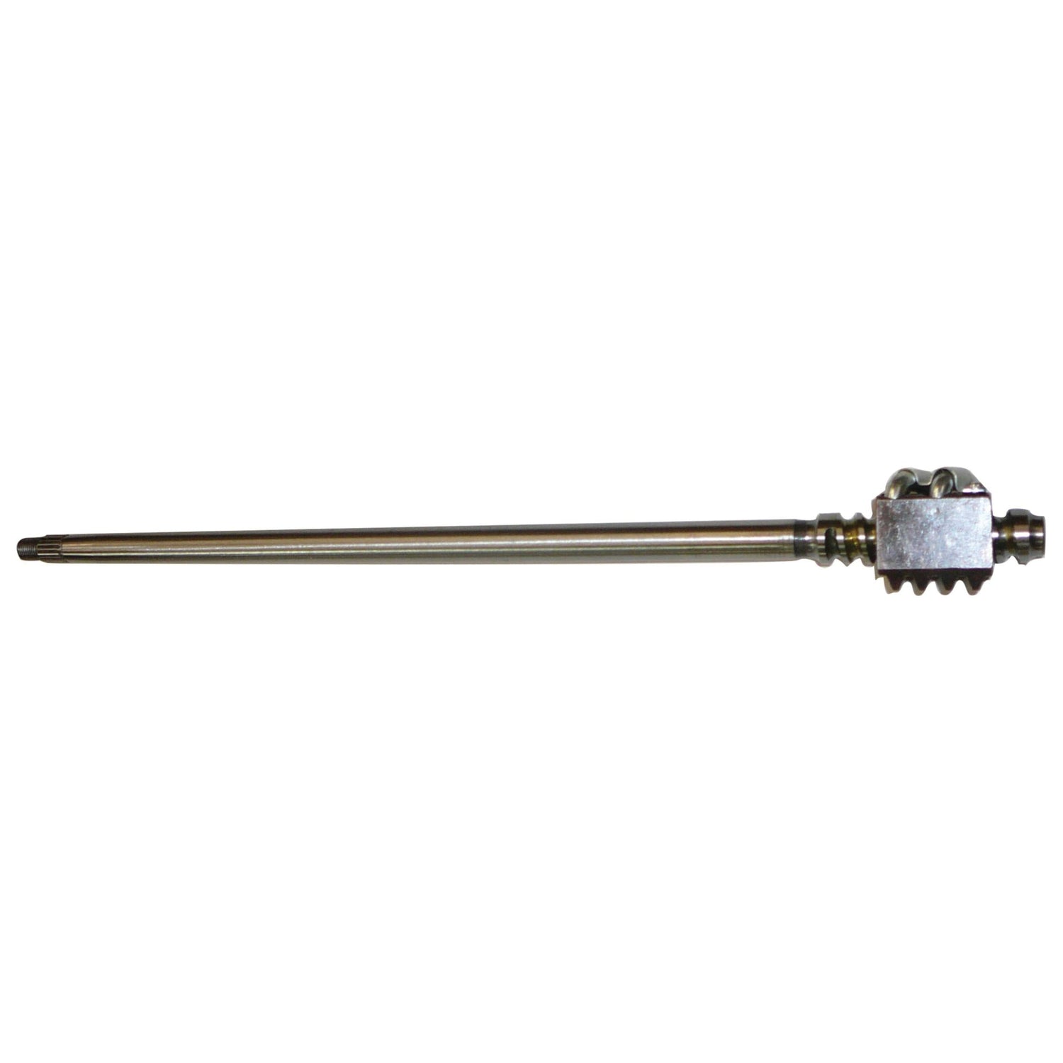 Here is a revised version of your sentence using the provided product data:
"The Sparex Steering Shaft (Part No. S.67280) is a long, metallic rod with a gear-like attachment near one end, compatible with Kubota B7100 tractors.