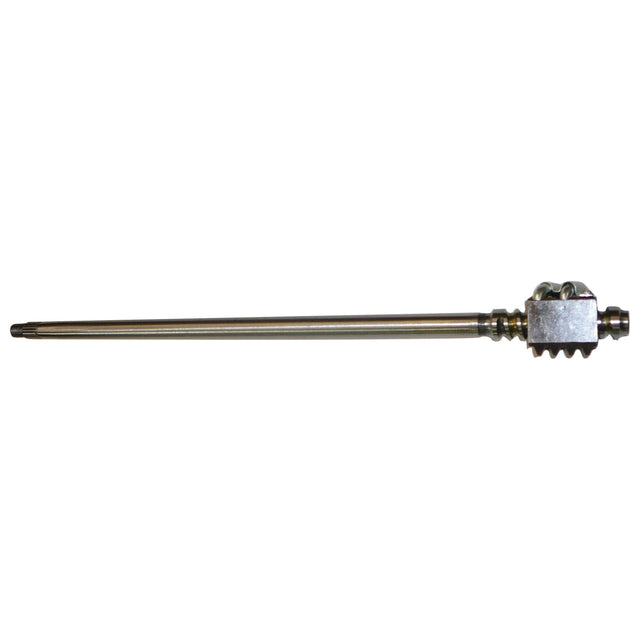 A Steering Shaft, part number S.67280 by Sparex, featuring a gear-like component near one end, is displayed against a white background and is commonly used in Kubota B7100 machinery.