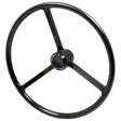 Steering Wheel 380mm, Splined (Sparex Part No. S.66800) by Sparex, featuring a black, three-spoke design with a round central hub, specifically crafted for Ford/New Holland vehicles.