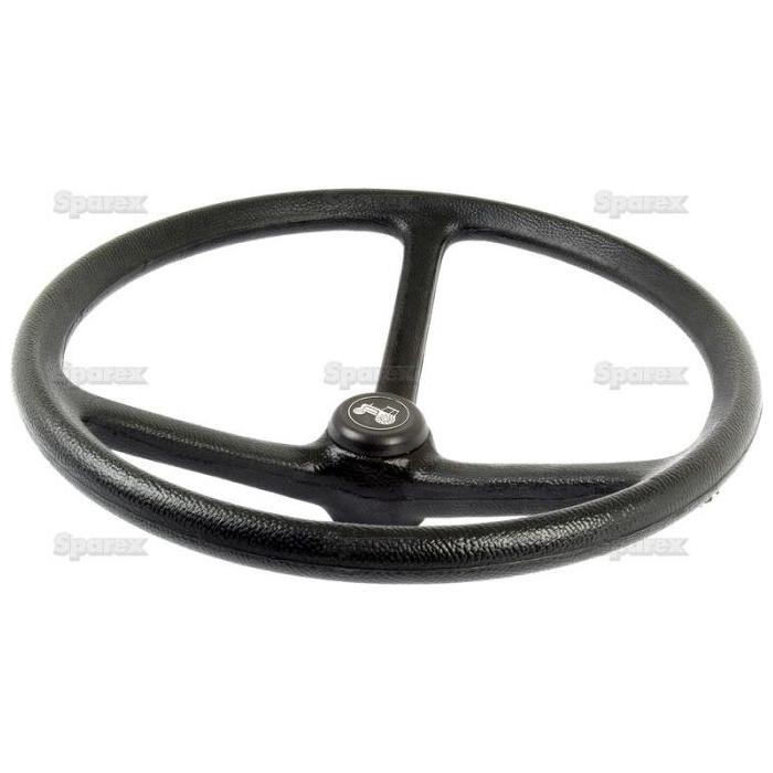 A Sparex black three-spoke splined steering wheel, model S.61621, featuring a circular center and set against a white background.