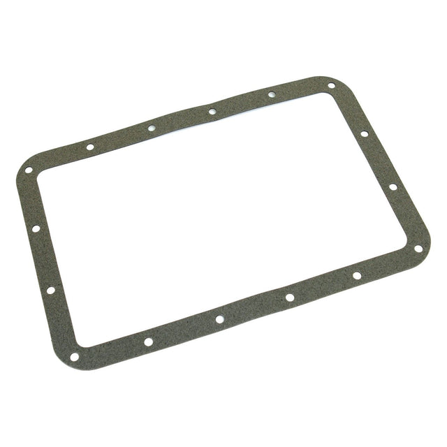 The Sparex Sump Gasket - 3 Cyl. (AD3.49, AD3.55) | Part No.S.57566 is a rectangular green gasket with rounded corners and evenly spaced holes around the perimeter, designed for sealing purposes in 3-cylinder David Brown mechanical applications.