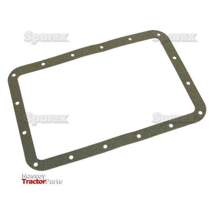 A rectangular green sump gasket with evenly spaced bolt holes around the perimeter, branded as "Sparex" and labeled "Massey Tractor Parts," compatible with 3-cylinder engines such as David Brown, specifically identified by Sparex Part No. S.57566 for models AD3.49 and AD3.55.