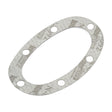 The Sparex Sump Gasket (Part No. S.43910) is designed for 4-cylinder Massey Ferguson A3.144 and A3.152 engines and features a grey, oval shape with six evenly spaced holes around its perimeter.