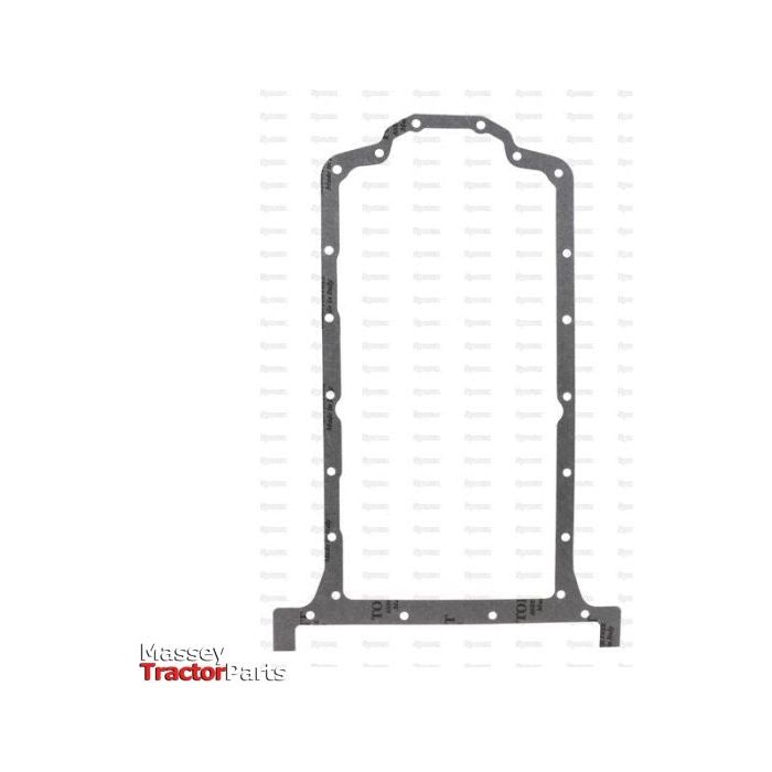 A black sump gasket featuring numerous holes, designed for a 4-cylinder tractor engine, is displayed. The text "Massey Tractor Parts" is visible in the lower left corner, and the model information includes "Toranit 413". This product is branded Sparex and has the part number S.30012.
