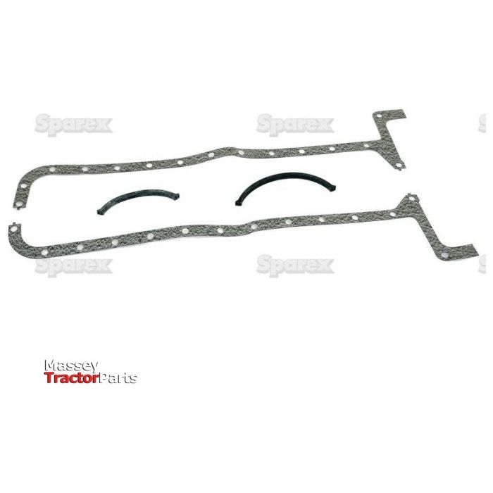 Sump Gasket for a 5-cylinder Massey tractor engine (Sparex Part No. S.62117). Includes multiple components designed for optimal engine sealing, featuring fibre material with rubber end seals.