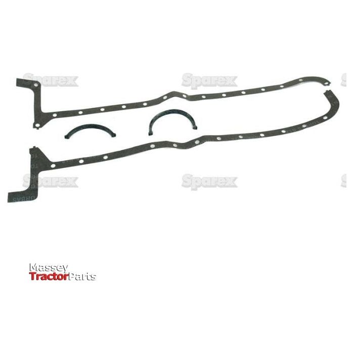 A set of engine gaskets, including a sump gasket, for Massey Ferguson tractors and compatible with 6 Cyl. Fiat engines (models 8065.01-8065.06) arranged on a white background. The sump gasket is identified by Sparex Part No. S.62116 and is part of the Sparex brand lineup.