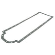The Sparex Sump Gasket - 6 Cyl. (D310, D358, DT358, DT402) | Sparex Part No.S.57698 is a flat, rectangular gasket with rounded corners and numerous evenly spaced holes along the edges, designed specifically for sealing purposes in IHCase Engine mechanical assemblies.
