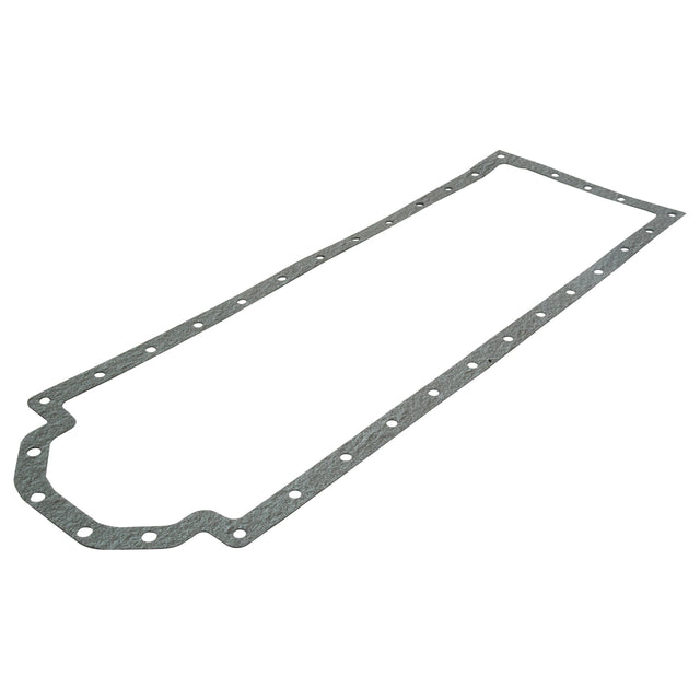 The Sparex Sump Gasket - 6 Cyl. (D310, D358, DT358, DT402) | Sparex Part No.S.57698 is a flat, rectangular gasket with rounded corners and numerous evenly spaced holes along the edges, designed specifically for sealing purposes in IHCase Engine mechanical assemblies.