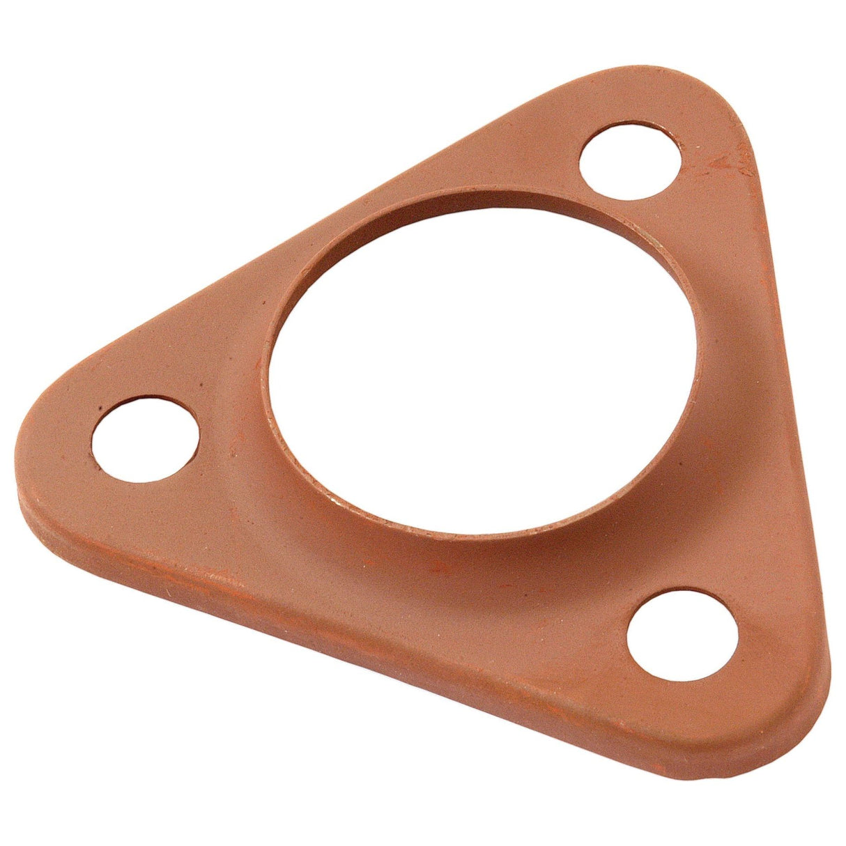 The Sparex Support (Sparex Part No. S.43760) is a brown, triangular metal component featuring a large central hole and three smaller holes near each corner, commonly used in Massey Ferguson machinery.