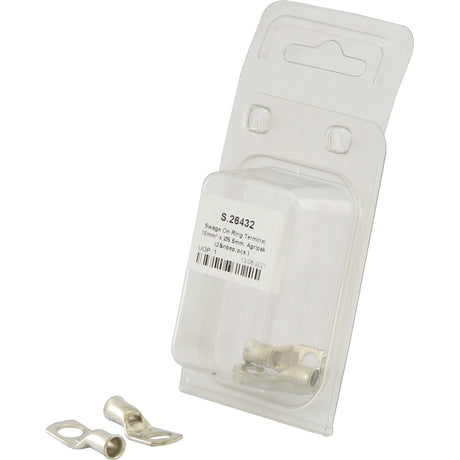 Clear plastic packaging containing two silver-colored Swage On Ring Terminals 16mm² x Ø5.5mm labeled "Sparex Part No.S.26432." The package has a white label with additional specifications, including a Cable Ferrule Ø 5.5mm.
