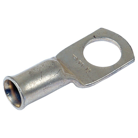 A Sparex Swage On Ring Terminal 35mm² x Ø8.5mm, listed under Tariff Code 8536901000, features a cylindrical end for wire attachment and a flat rectangular end with a circular hole for securing with a bolt.