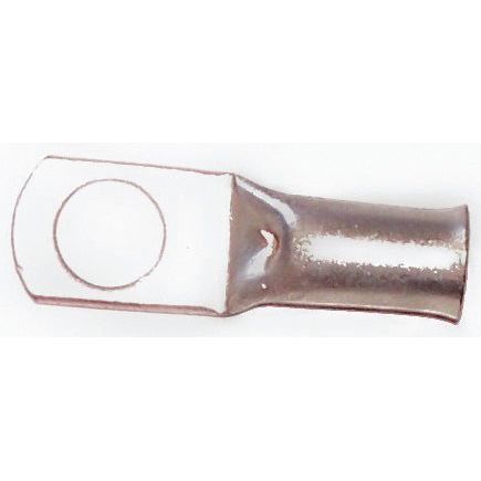 The Sparex Swage On Ring Terminal 50mm² x Ø10mm (Sparex Part No. S.50037) features a cylindrical tube for wire insertion, accommodating up to 50mm² wires, and extends to a flattened ring with a Ø10mm circular opening.