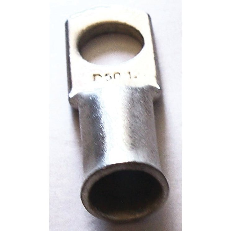 The Swage On Ring Terminal 50mm² x Ø10mm by Sparex (Part No. S.50037) is a metal electrical cable lug designed with a Ø10mm round hole at the top for securing a 50mm² wire onto a screw or bolt.