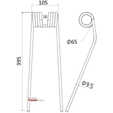 Swather haytine - - -  Length:395mm, Width:105mm,⌀9.5mm - Replacement for Kuhn, Case IH
 - S.78115 - Massey Tractor Parts