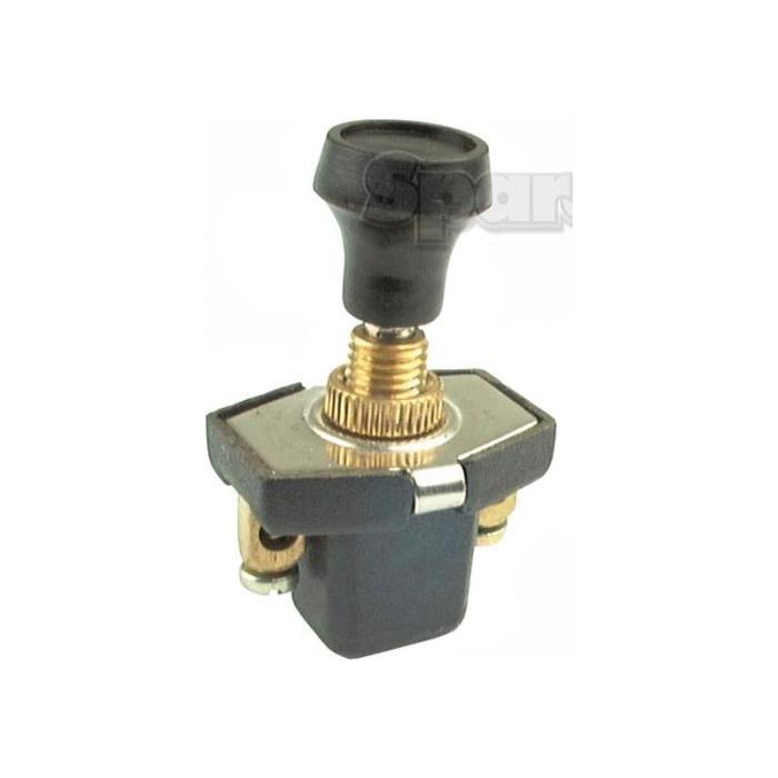 Close-up of a black and gold Sparex Switch (Sparex Part No. S.5062) in an off position. The SWITCH-ON/OFF features a rectangular base with metal terminals on the sides.