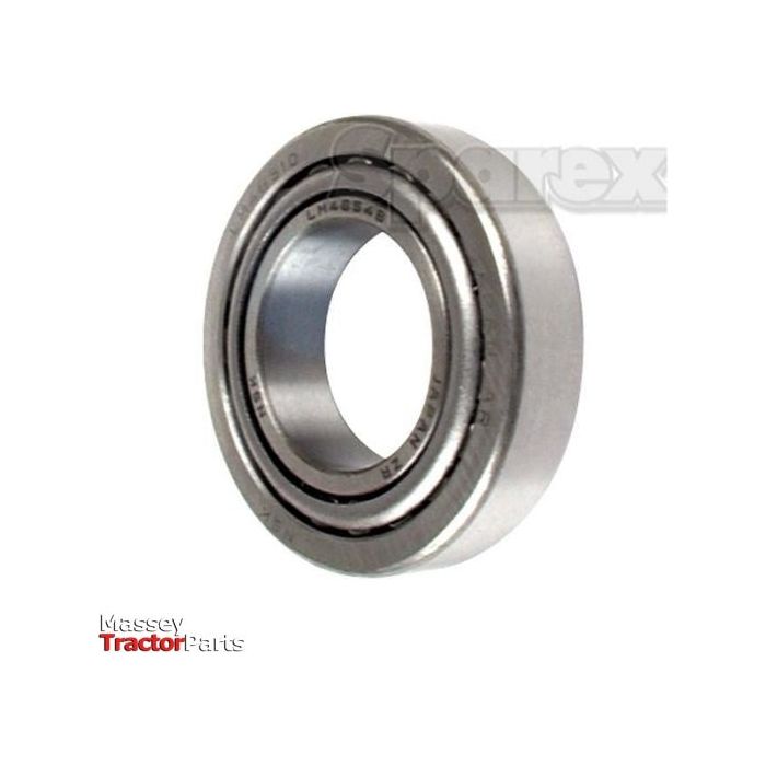 A close-up of a cylindrical metal bearing with the text "Sparex" and "Massey Tractor Parts" visible in the background. The precision of the Sparex Taper Roller Bearing (2580/2523) - S.42279 ensures durability and efficiency in every application.