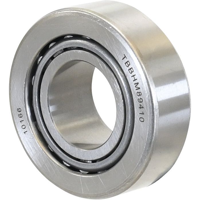 Close-up of a Sparex taper roller bearing (HM89446/HM89410) with visible inner and outer rings, marked with the text "TBB HM89410" and "10166.