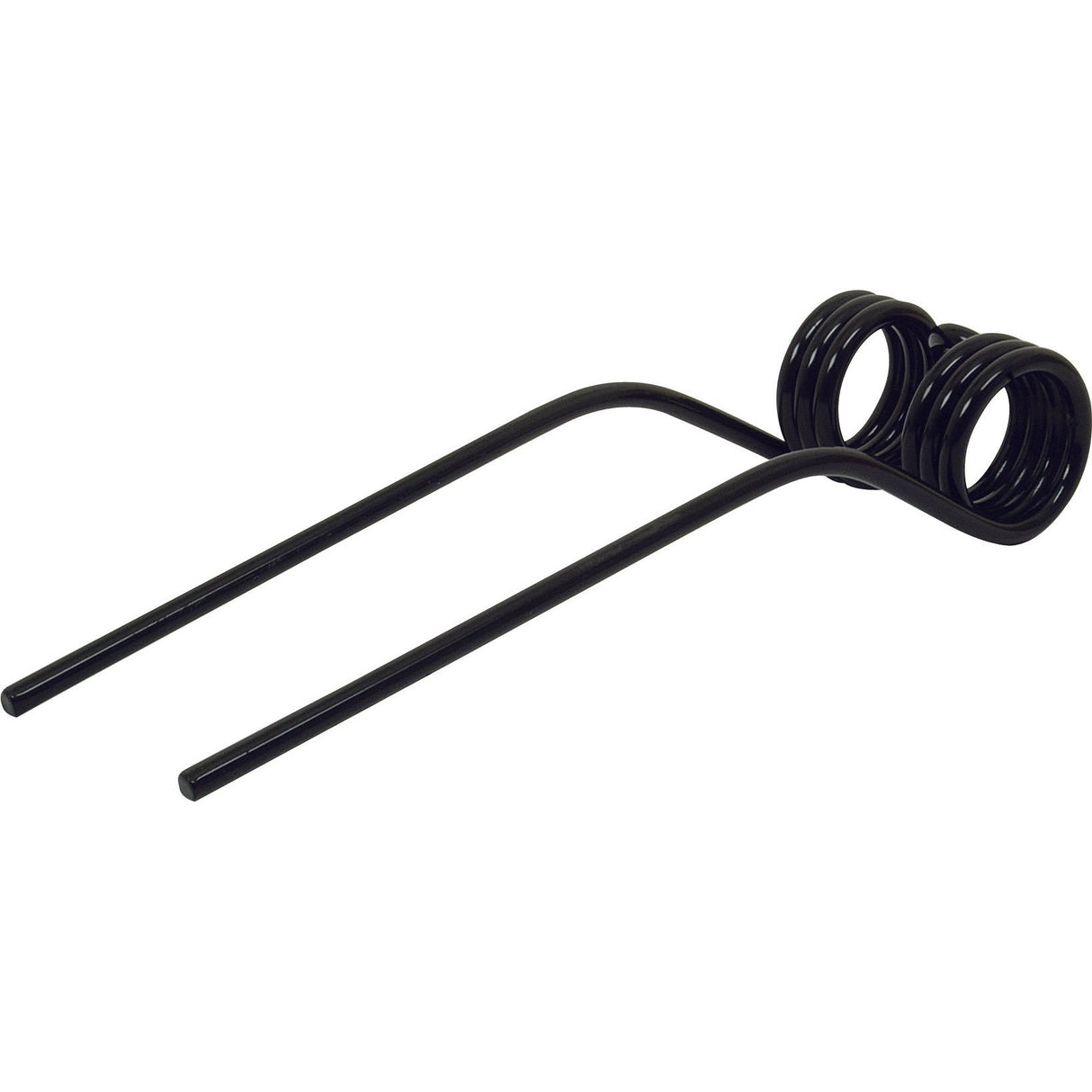 A black metal Tedder haytine with coiled ends, measuring 385mm in length and 105mm in width, and featuring a Ø9.4mm diameter, compatible with Stoll 450 as part number 0673740 and Sparex part number S.21311.