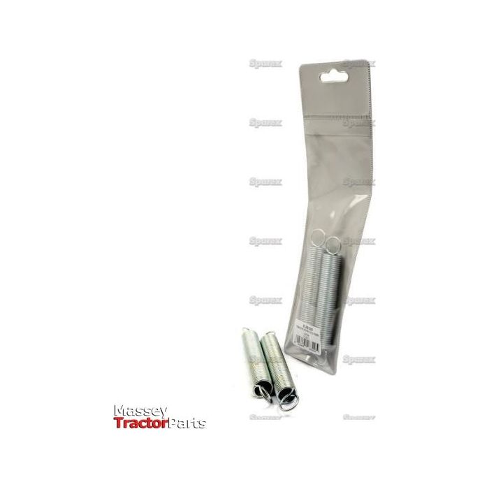 A package of Sparex Tension Springs (2 pcs. Agripak | Sparex Part No.S.26320), including Length 152mm springs with Wire Ø2.3mm, alongside additional springs placed outside the packaging.