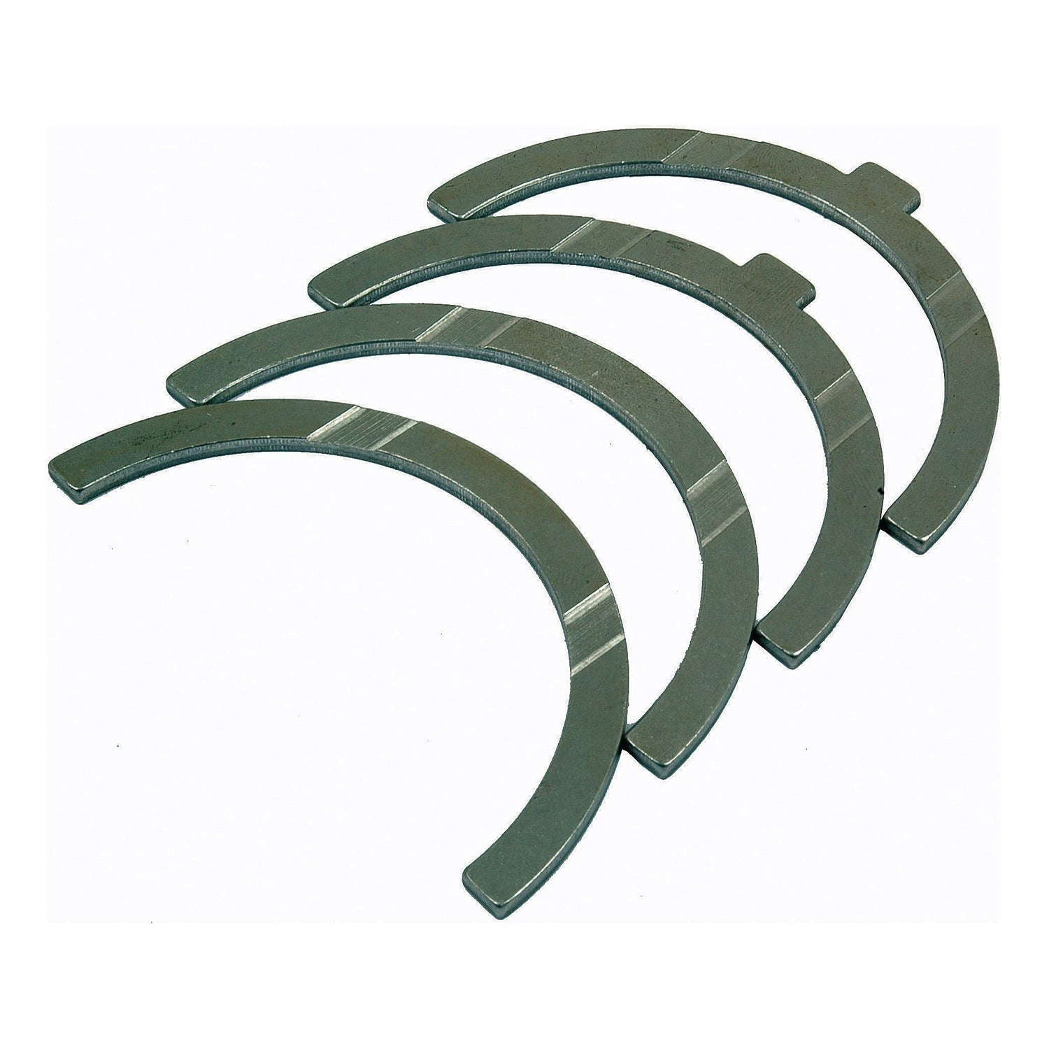 Compatible with Case IH and David Brown machinery, four metallic semicircular thrust washers from the Thrust Bearings Set +0.005 (Sparex Part No.S.57538) are arranged in a staggered pattern.