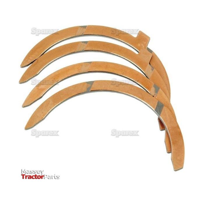 Four curved metal parts, labeled "Thrust Bearings Set" and identified as Sparex Part No. S.40345, are arranged in a stacked, overlapping pattern, reminiscent of the precision found in Sparex components.
