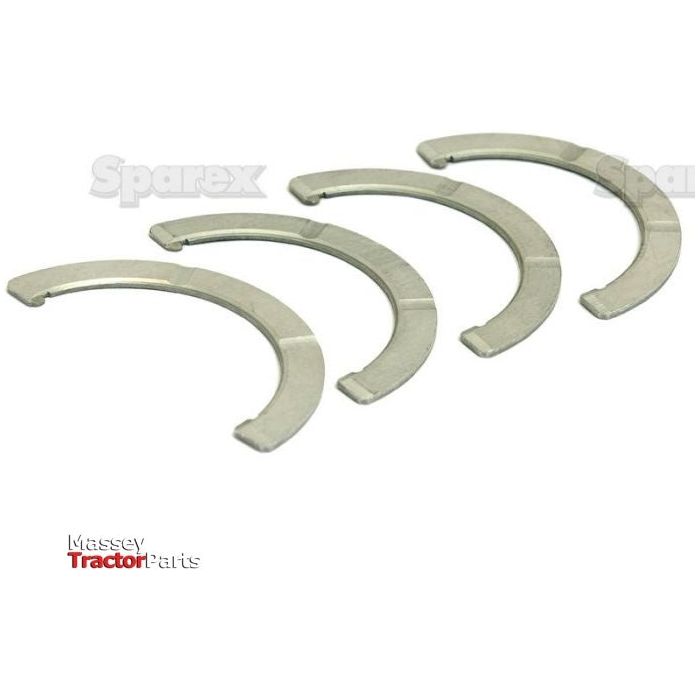 Close-up image of several metal thrust bearings arranged in a semi-circular pattern. The logo "Massey Tractor Parts" is visible in the bottom-left corner, alongside branding for Sparex, featuring their Thrust Bearings Set (Sparex Part No. S.58820).