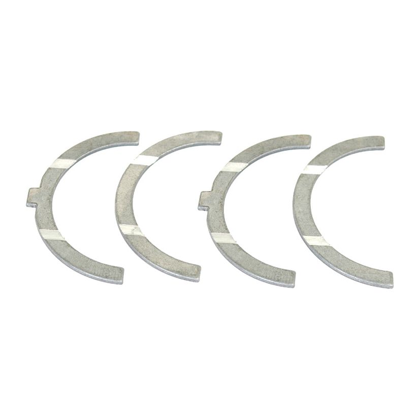 Four half-circle metal pieces, part of a Thrust Bearings Set from Sparex (Part No. S.59167), are meticulously aligned in a row on a white background.