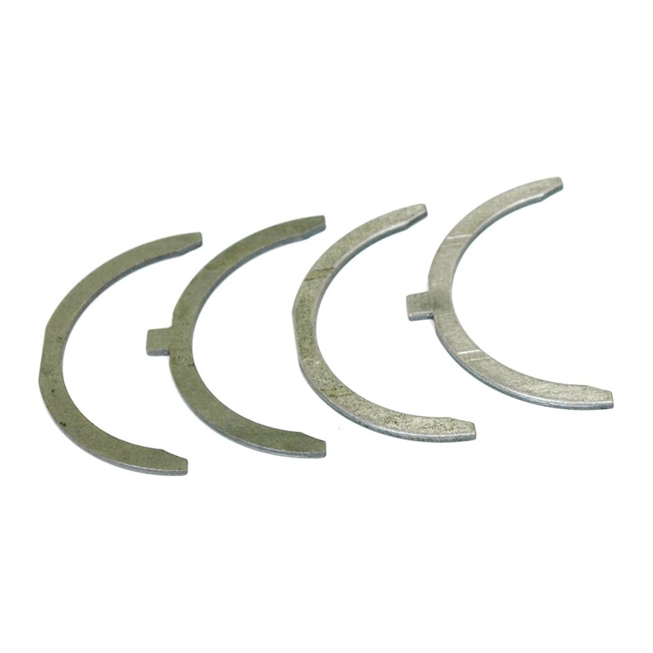Four gray, crescent-shaped metal pieces from the Thrust Bearings Set (Sparex Part No. S.62052) by Sparex are aligned side by side against a white background.