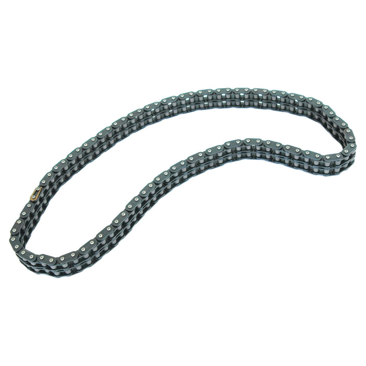 The "Timing Chain | Sparex Part No. S.41616" by Sparex is a steel roller chain shaped in an oval, made of interconnected links, and commonly used for mechanical power transmission in machinery and vehicles such as Massey Ferguson tractors.