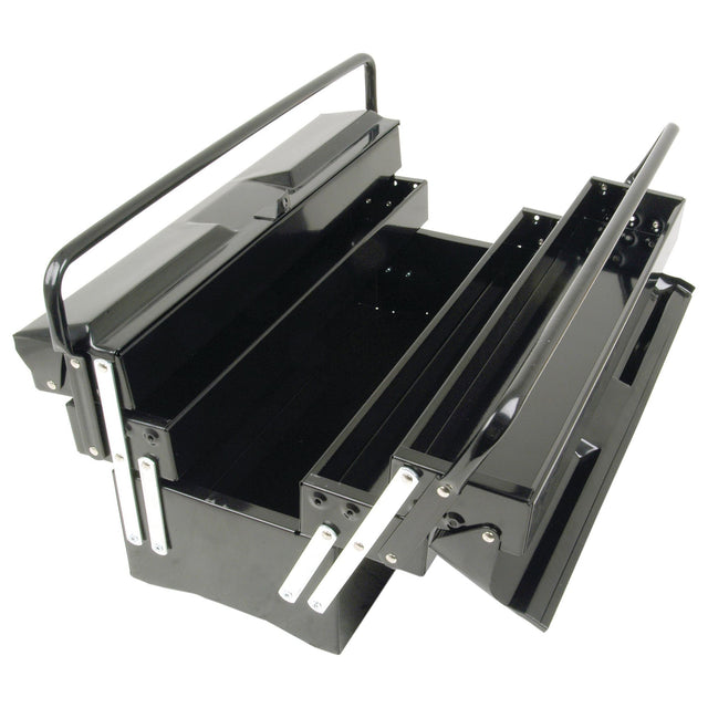A Sparex black steel toolbox (Tool Box | Sparex Part No. S.27392) featuring multiple compartments and cantilever extendable trays, displayed in an open position.