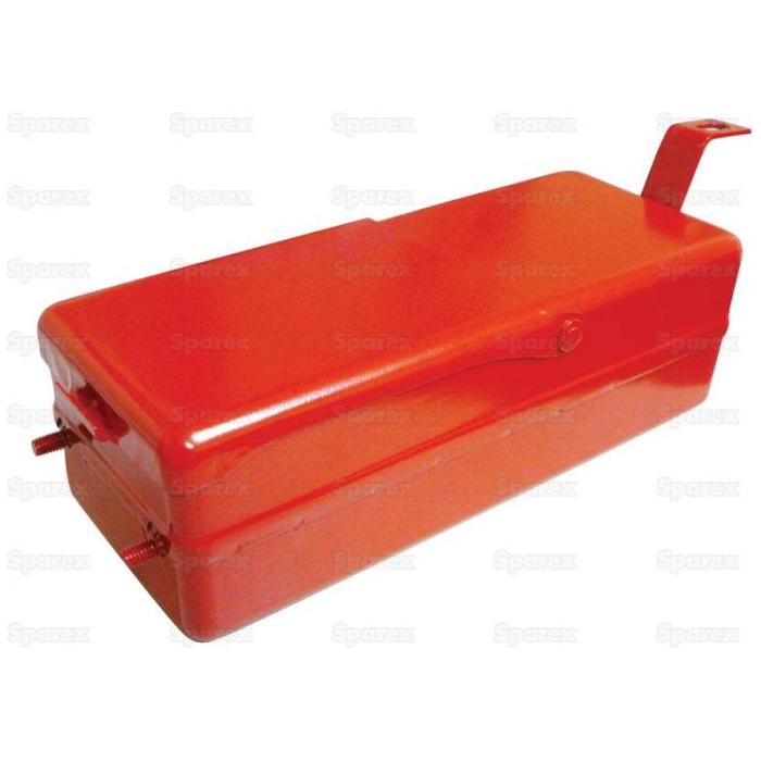 A red metal tool box from Sparex with a protruding bracket on one end and two outlet nozzles on the opposite side, ideal for Ford / New Holland models. (Sparex Part No. S.60587)