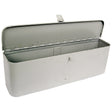 An open, rectangular, white-painted metal Tool Box | Sparex Part No. S.66901 by Sparex with a hinged lid and latch, shown empty.