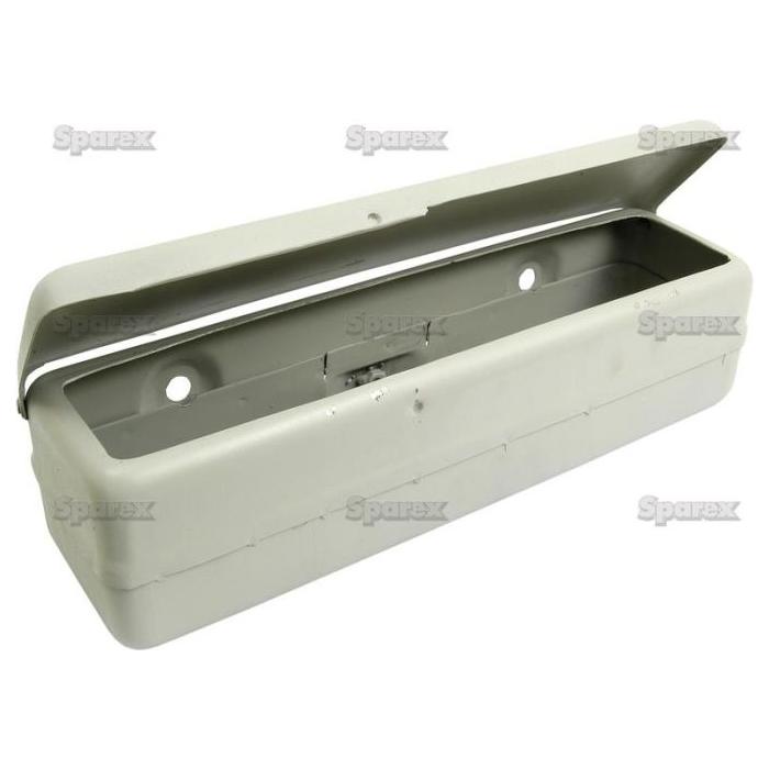 The Sparex Tool Box (Part No. S.67790) is an open, empty, rectangular metal box with a hinged lid, designed for mounting with visible attachment holes and labeled "Sparex," making it ideal for Ford and New Holland tractors.