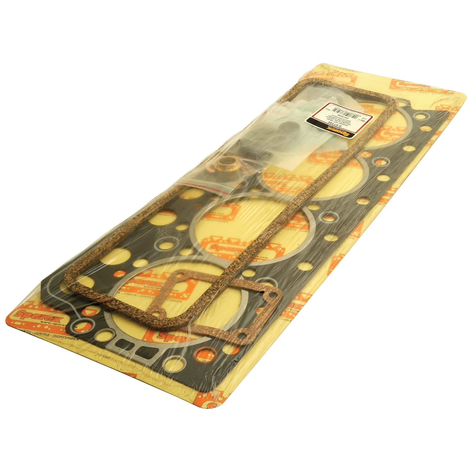 A packaged Sparex Top Gasket Set (411C, CS) – Sparex Part No. S.67346 featuring multiple gaskets of varying shapes and sizes for Valmet & Valtra engines, displayed on a labeled cardboard backing.